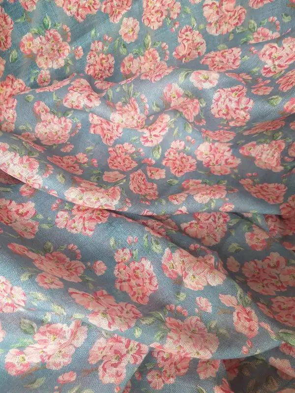 Linen Print #1 — Coral Blossom on Slate