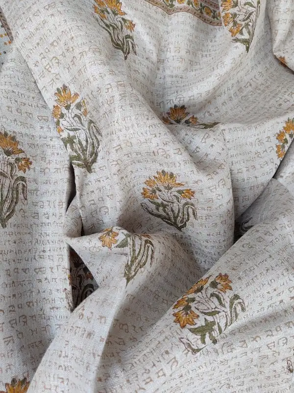 Linen Print #9 — Ochre Sprig on Texture