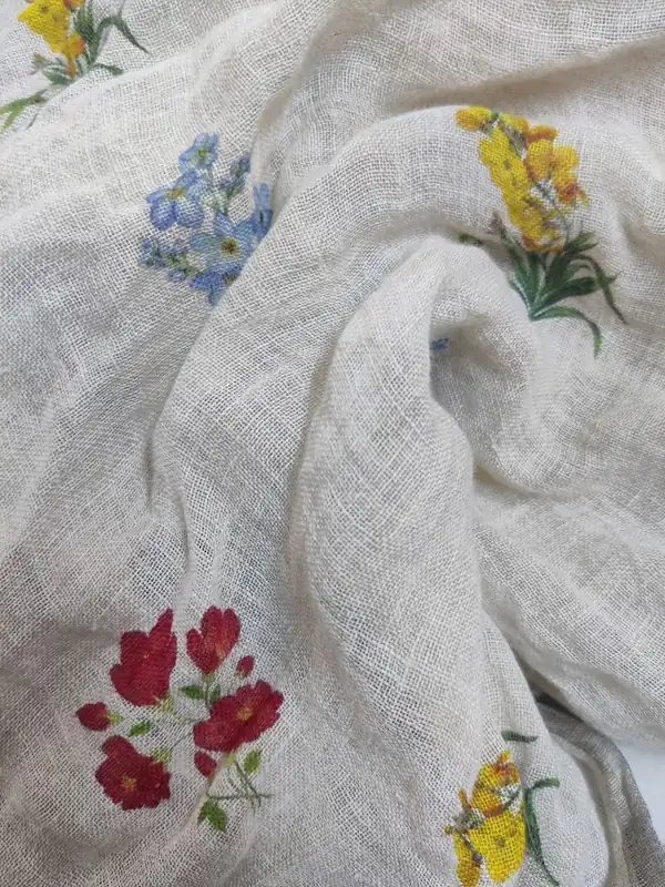 Linen Print #10 — Mixed Posy on White