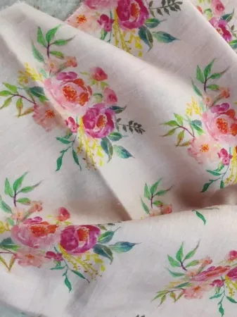 Linen Print #11 — Rose Bouquet on Blush