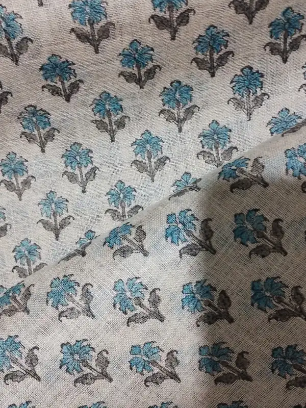 Linen Print #13 — Blue Buti Repeat