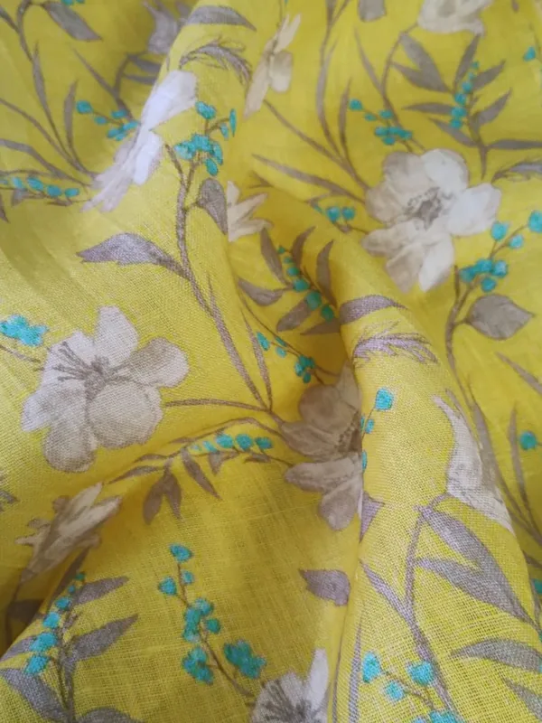 Linen Print #17 — Floral on Chrome Yellow